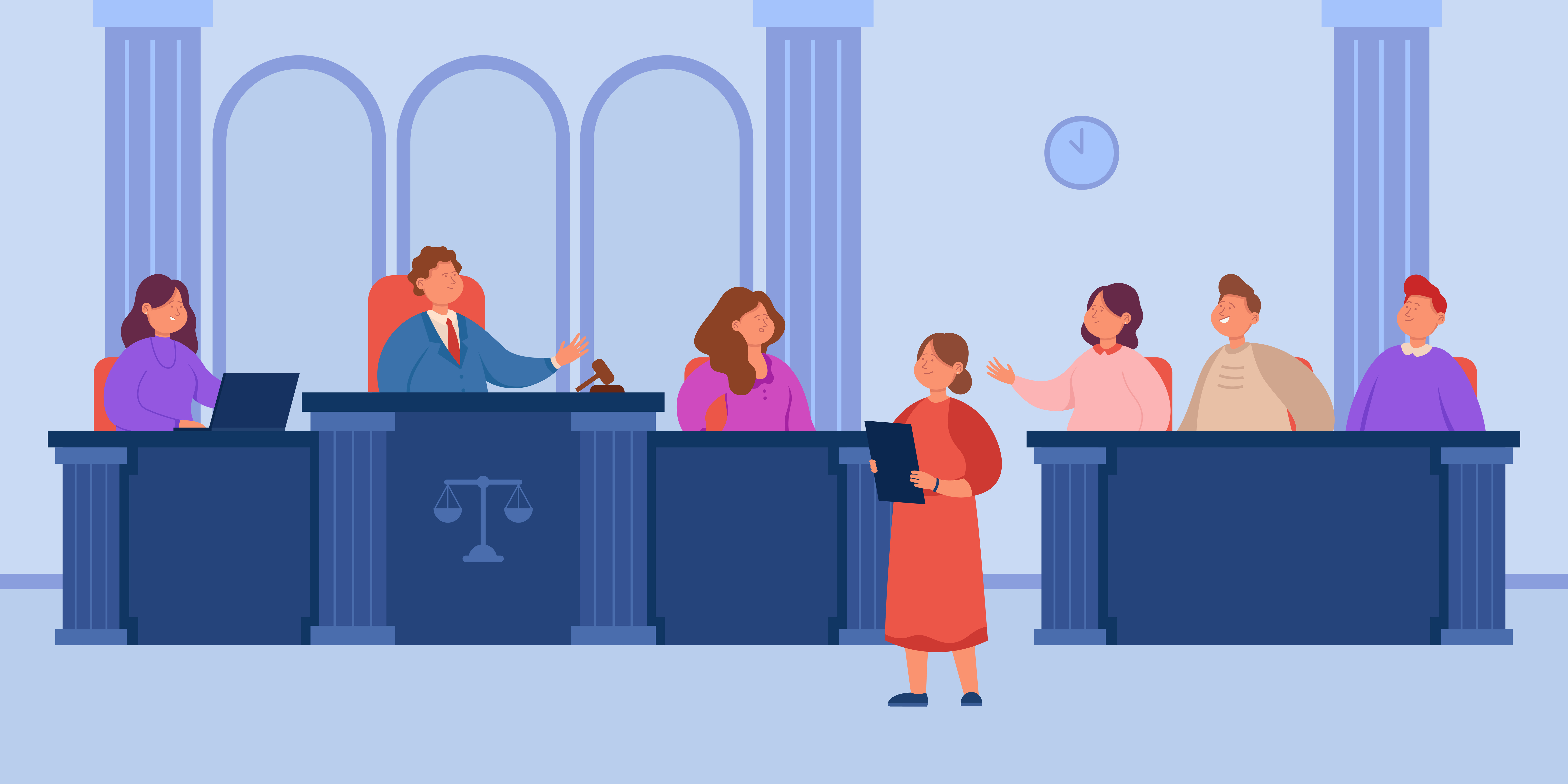 Male And Female People In Courtroom Flat Vector Illustration