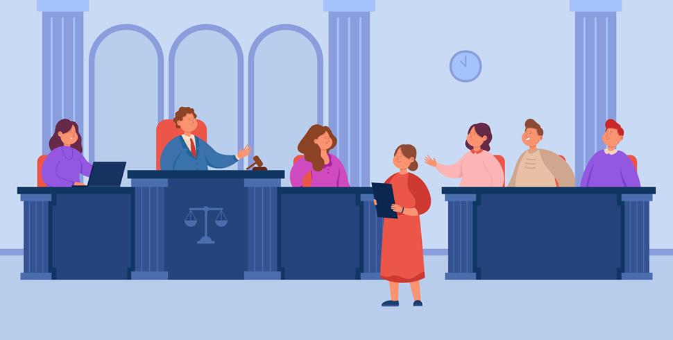 Male And Female People In Courtroom Flat Vector Illustration